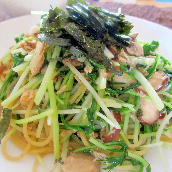 水菜とツナと椎茸のバター醤油パスタ